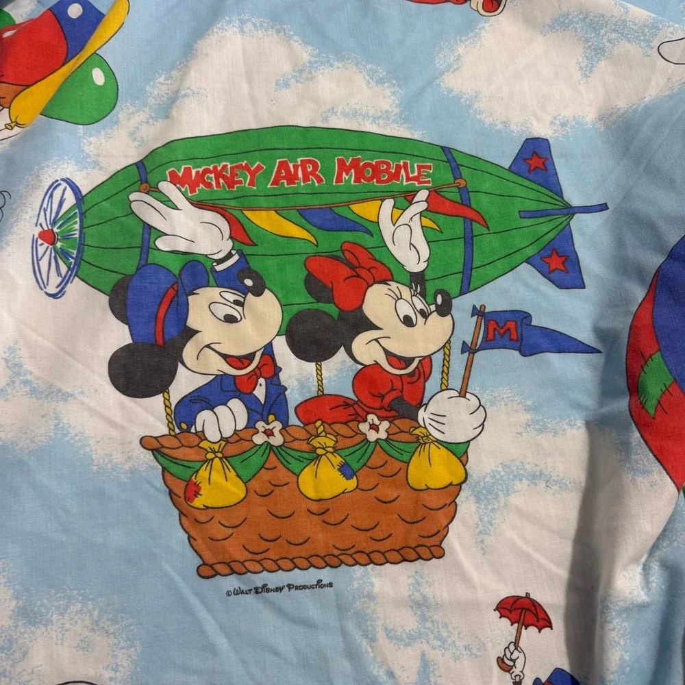 Vintage Mickey Mouse flying sky hot air balllons bed sheet fitted double